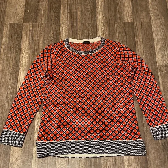 J. Crew Red and navy Geometric Crew Neck Sweater - Picture 2 of 10